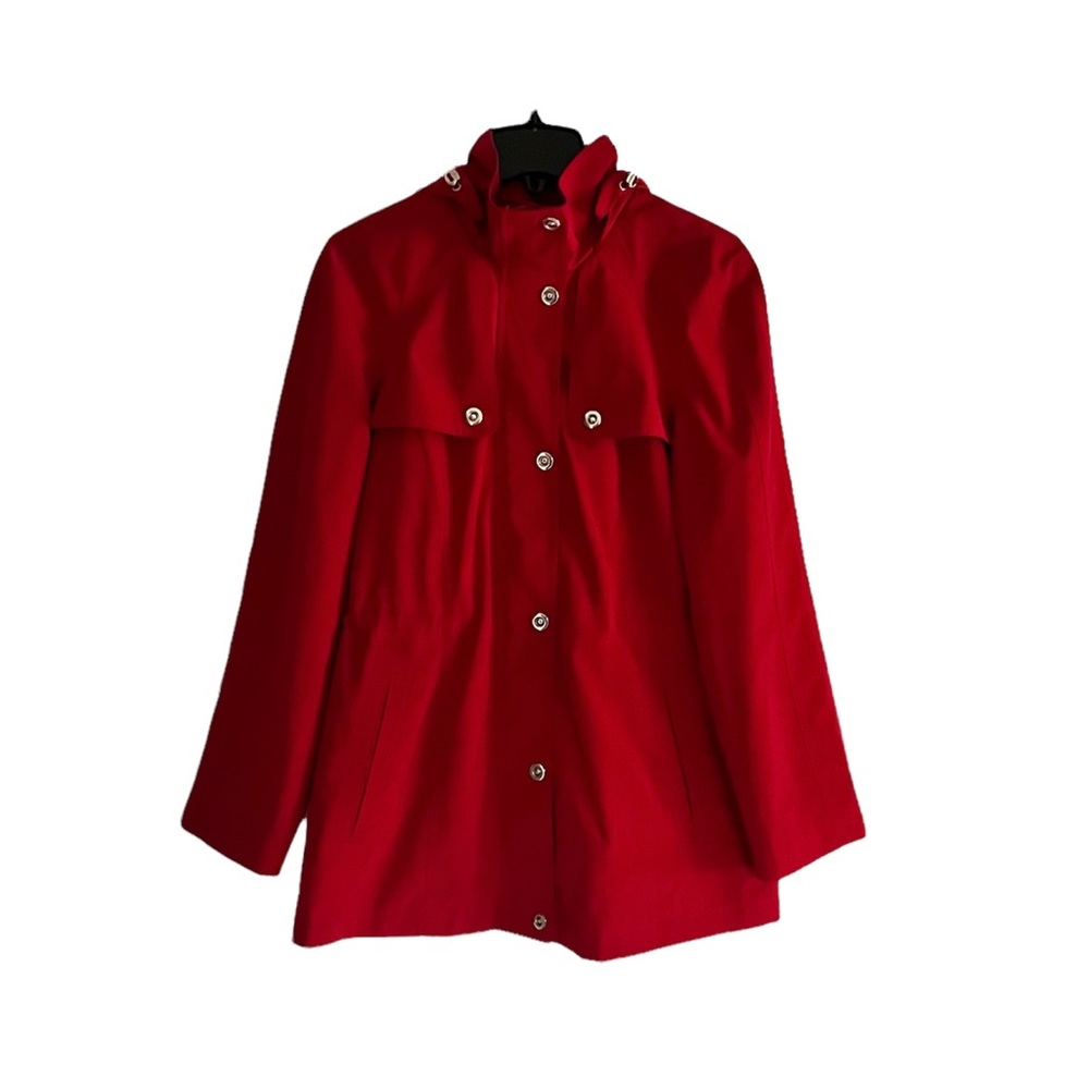 London Fog Full Zip Button Down Hooded Raincoat Jacket Windbreaker Like New S